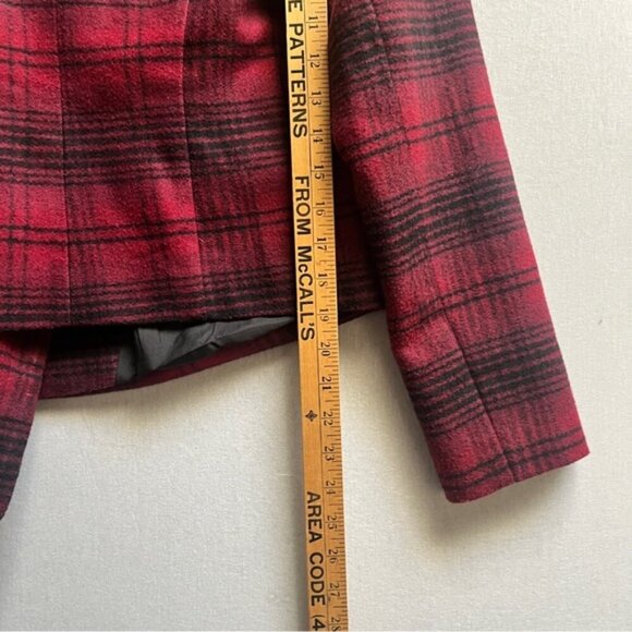 BB Dakota plaid wrap asymmetrical wool blend jacket Sz S - Picture 12 of 12